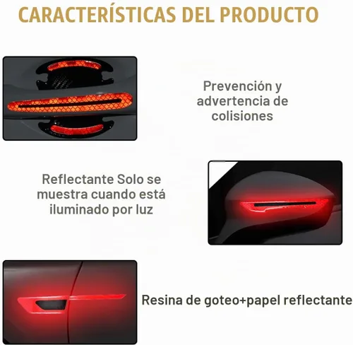 Vista 4 de GLSOWEE - Juego de 12 adhesivos reflectantes, protectores de manija de puerta de automóvil y adhesivos de advertencia para el espejo retrovisor