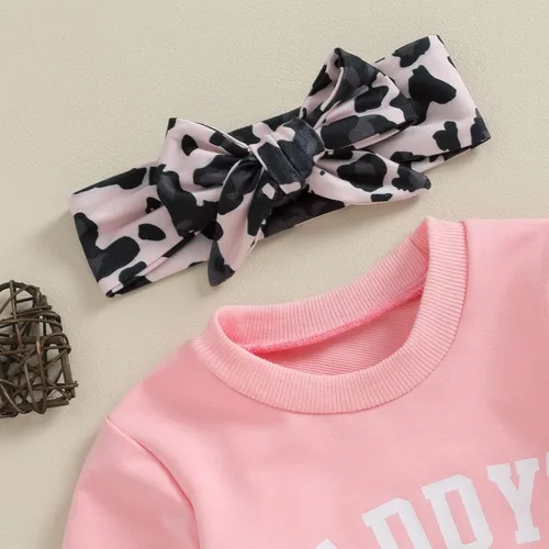 Vista 2 de CIYCUIT Conjunto de 3 piezas de sudadera de margaritas + pantalones + diadema, ropa infantil de otoño e invierno