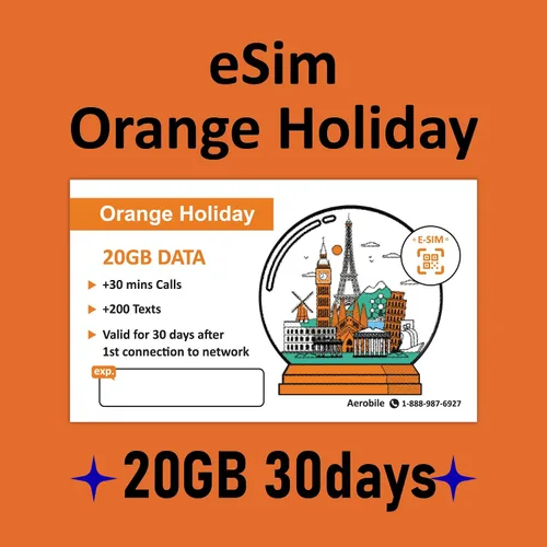 Vista 9 de Orange Holiday Europe Prepaid Sim 20GB Internet Data 30 días de uso Se permite la conexión de datos 30 minutos y 200 SMS de Europa a cualquier