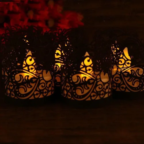 Vista 3 de Juego de 50 portavelas sin llama para velas LED (no incluidas) (Negro)