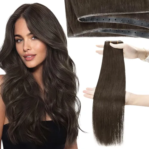 Vista 52 de Moresoo Extensiones de cabello humano real para coser, color negro natural