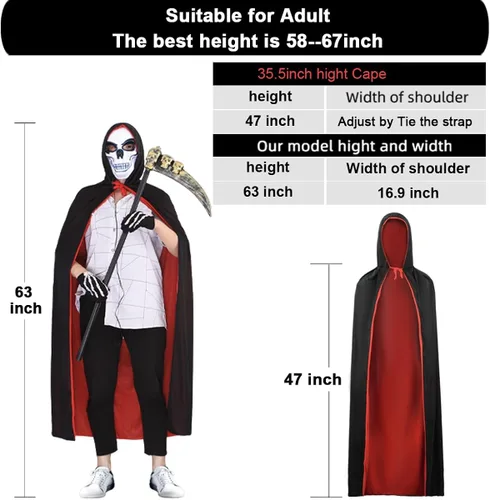 Vista 4 de ProlPings Halloween Grim Reaper Costume for Kids Adults,LED Mask Gloves Cape for Halloween Costume Dress up Party