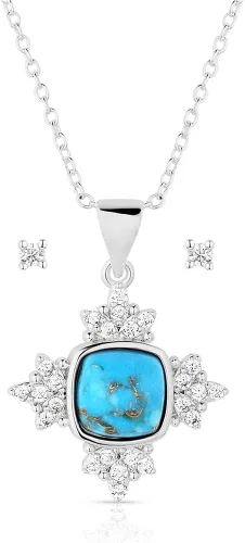 Vista 32 de Montana Silversmiths Conjunto de joyería de estilo occidental con turquesa elaborada a mano: aretes y collar