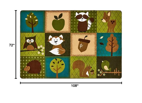 Vista 2 de Carpets for Kids 22726 KIDSoft Nature's Friends - Alfombra rectangular para habitación de niños pequeños, 9 x 6 pies, color marrón
