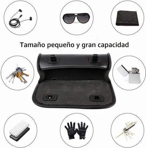Vista 4 de kucehiup Bolsa para manillar de motocicleta, bolsa universal enrollable de herramientas de piel sintética (negro)