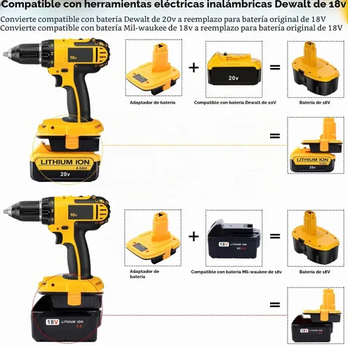 Vista 2 de Tulepowceeng Paquete de 2 adaptadores de batería DM18D compatibles con herramientas Dewalt de 18V, convertidor compatible con Dewalt de 20V