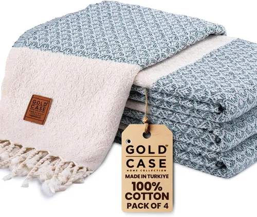 Vista 16 de Gold CASE - Juego de 4 Toallas de Mano Turcas para Baño, 20 x 40 pulgadas, Toallas de Baño 100% Algodón, Toalla Pequeña de Cocina Aphrodite