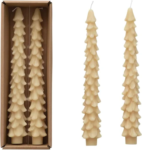 Vista 23 de Creative Co-Op Velas cónicas en forma de árbol sin perfume, ponche de huevo, juego de 2 en caja, 5 pulgadas Eggnog