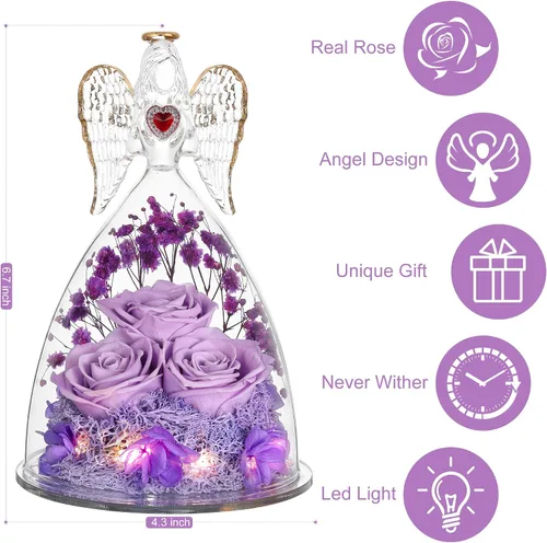 Vista 2 de Regalos de rosas para el día de la madre para mujeres, flores preservadas, tres rosas, regalos de ángeles para ella en Navidad, día de San Valentín