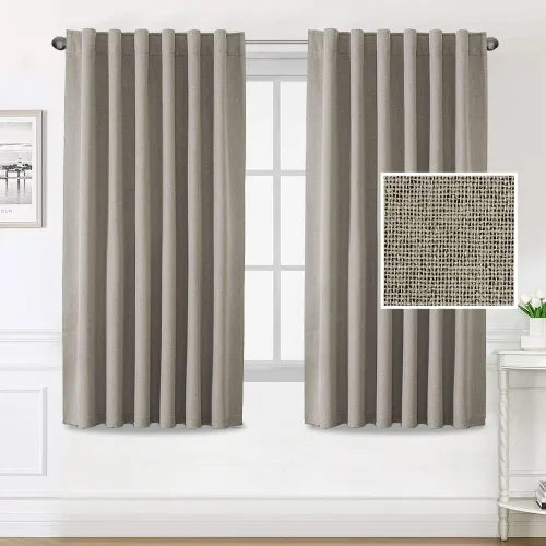 Vista 35 de H.VERSAILTEX Cortinas 100% opacas con aspecto de lino para dormitorio, cortinas de bloqueo de luz con doble cara de lino con pestaña trasera