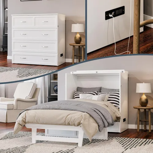 Vista 30 de AFI, Northfield Murphy Bed - Baúl de cama Twin XL con colchón de 6", cajón de almacenamiento y cargador USB integrado, ámbar quemado Amarillo ámbar