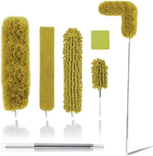 Vista 10 de Plumeros mejorados para limpieza (6 unidades), plumero de ventilador de techo con poste de extensión grueso de 100 pulgadas, plumero de microfibra