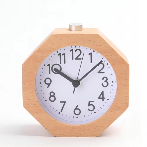 Vista 10 de Reloj despertador analógico de madera, 3 pulgadas, silencioso, silencioso, con números arábigos, función de repetición de retroiluminación, funciona