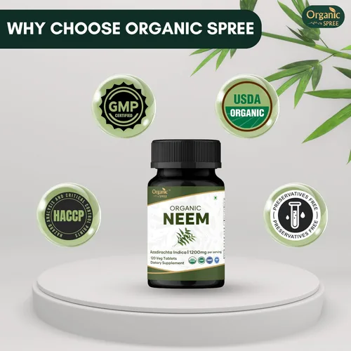Vista 6 de ORGANIC SPREE Neem 120 tabletas Azadirachta Indica (Neem) Certificado orgánico USDA Piel sana y desintoxicación* Suplemento dietético - 120