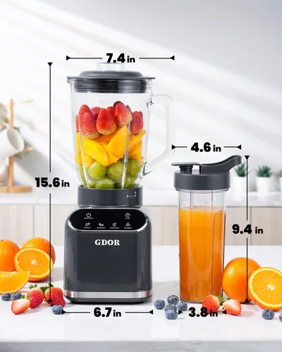Vista 8 de GDOR Smoothie Blender for Kitchen,1200W Glass blender with 5 Smart Programs