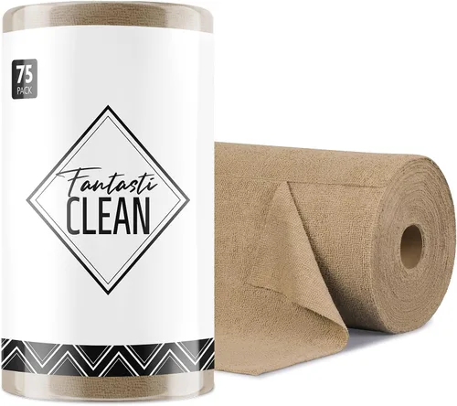 Vista 11 de Fantasticlean - Rollo de paño de limpieza de microfibra, 75 hojas, 12 x 12 pulgadas (beige) Super Absorbent, Lint-free, Tear-away Microfiber Towel