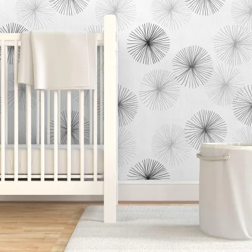 Vista 6 de Spoonflower Dandelions Grayscale Pre-Pasted Removable Wallpaper Sample 12" x 24" Round Retro Floral Kitchen Geometric Self-adhesive, removable