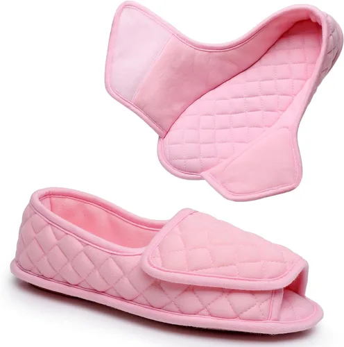 Vista 39 de Git-up -Pantuflas para mujer con diabetes/artritis/edema, cierre ajustable, espuma viscoelástica, punta abierta, extra ancha