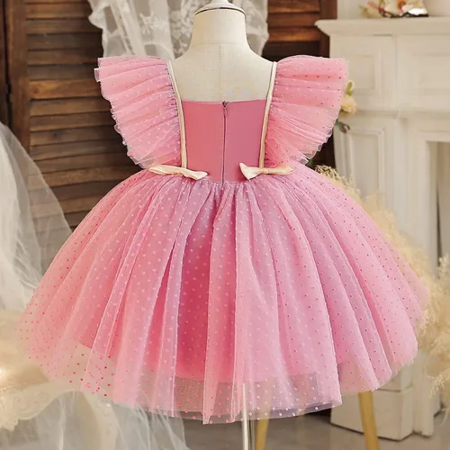 Vista 4 de TTYAOVO Vestido de fiesta de cumpleaños con apliques para niñas, vestido de princesa con flores, vestido de baile