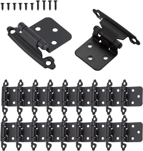 Vista 14 de 12 bisagras negras para puerta de gabinete, bisagras de cierre automático de cocina superpuestas de 1/2 pulgada (6 pares)