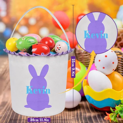 Vista 3 de Cestas de Pascua personalizadas para niños y niñas, cestas de conejo de Pascua personalizadas para niños, cesta de caza de huevos de Pascua, regalos