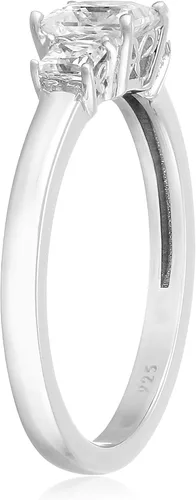 Vista 2 de Tienda Collection Platinum or Gold Plated Sterling Silver Princess-Cut 3-Stone Ring made with Infinite Elements Zirconia