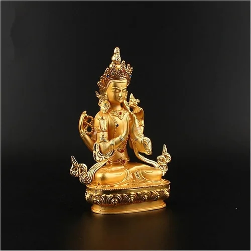 Vista 4 de Estatua de Buda Adornos de Buda de 5.8 in aleación de metal chapado en oro proveedores budistas Avalokitesvara Bodhisattva figura tibetana Guanyin