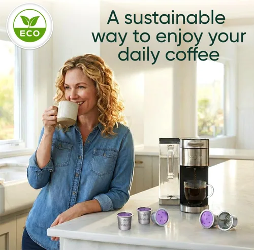 Vista 9 de Tazas K reutilizables de acero inoxidable para Keurig K-Crema, Supreme, 5 agujeros, paquete de 2 Food Grade 304 Refillable MultiStream Mesh Coffee