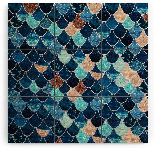 Vista 29 de Society6 Monika Strigel - Mural de pared de madera de sirena de verano de mediados de siglo, 4 x 4 pies, multicolor