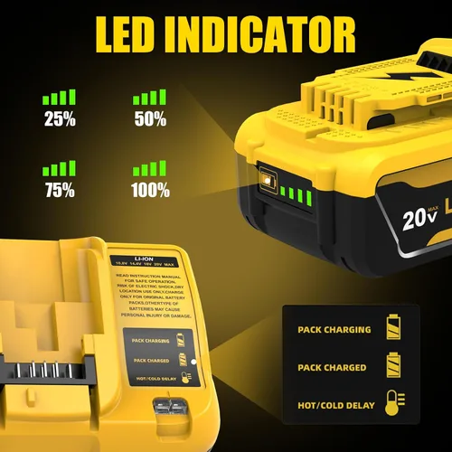 Vista 6 de 2 Packs 12000mAh Replacement for Dewalt 20V Battery and Charger Yellow