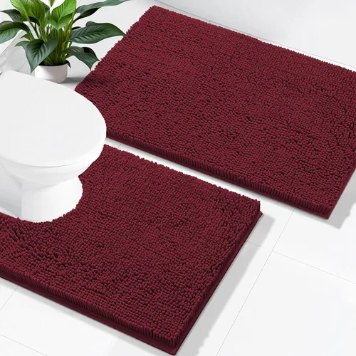 Vista 133 de Juego de alfombras de baño Smiry de 2 piezas, suave alfombra absorbente de chenilla y juego de alfombra en forma de U para inodoro, alfombra de baño