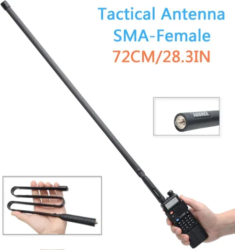 Vista 2 de Abbree SMA - Antena de banda dual hembra VHF/UHF 144/430 MHz antena de látigo suave de alta ganancia para radio bidireccional Baofeng UV-5R UV-82.