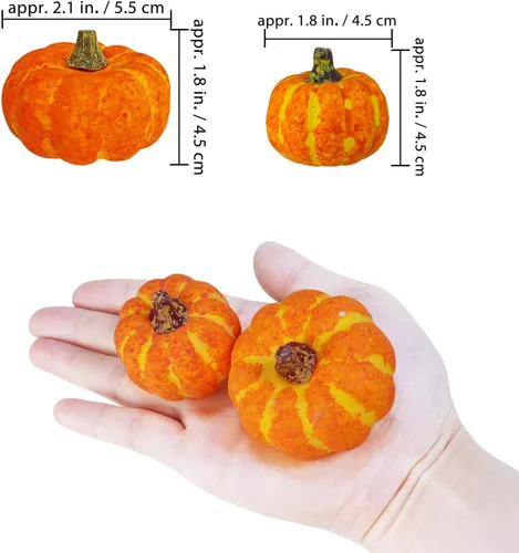 Vista 2 de Winlyn 48 mini calabazas artificiales naranjas artificiales de otoño de cosecha rústica de espuma sintética de 1.8 pulgadas 2.1 pulgadas para centro