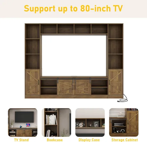 Vista 4 de chartustriable Mueble de TV de Pared de 103" con Almacenamiento para TVs de hasta 80" Centro de Entretenimiento de Pared de Granja Grande