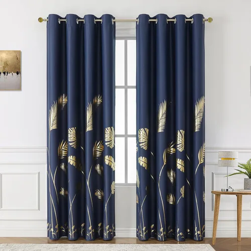 Vista 91 de BUHUA Cortinas pequeñas para ventana de 36 pulgadas de largo, 2 paneles, cortinas opacas con elegantes ramas de árbol plateadas, cortinas de bloqueo