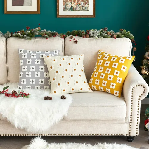 Vista 5 de EMEMA Juego de 2 fundas de cojín decorativas de jacquard, diseño de flores de sol, para sofá, cama, sala de estar, dormitorio, 16 x 16 pulgadas