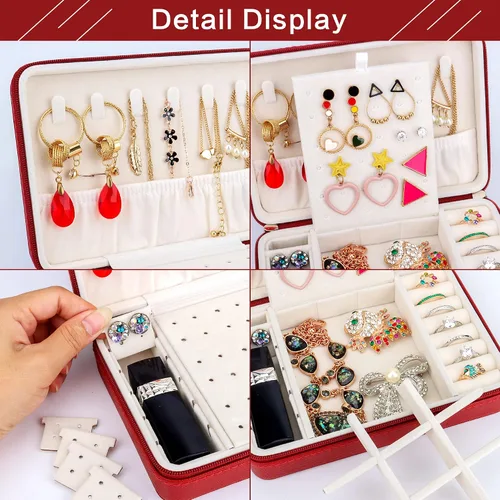 Vista 3 de DesignSter Joyero pequeño Estuche de joyería de viaje de piel sintética, organizador de joyas para collar, aretes, anillos, regalos para niñas