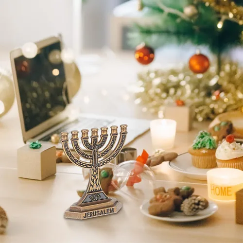 Vista 6 de Ciieeo 4pcs Menorah Candelabro Taper Candle Stand Centro de mesa Hanukkah Shabat Judío Vacaciones Decoración de mesa