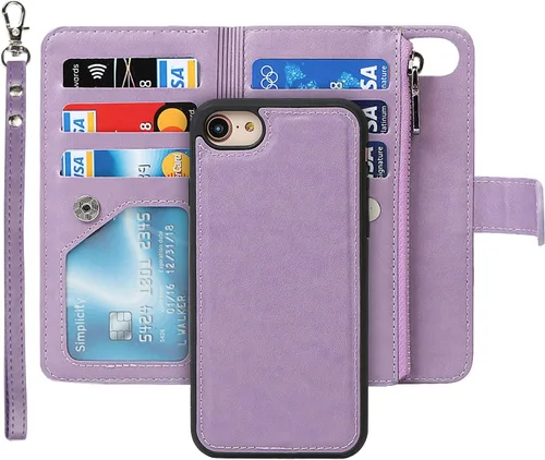 Vista 13 de iCoverCase Funda para iPhone SE (2022)/SE (2020)/7/8/6/6S con tarjetero y soporte para tarjetas, funda magnética desmontable de piel sintética