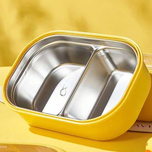 Vista 4 de Lonchera de acero inoxidable con 2 compartimentos, contenedor térmico para almuerzo, recipientes para aperitivos, lonchera para el trabajo o picnic