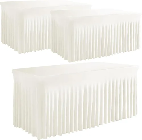 Vista 11 de Falda de mesa negra, de elastano, sin arrugas, 6 pies, mantel elástico ajustable lavable para mesas rectangulares para bodas, banquetes, fiestas