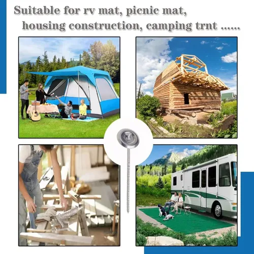 Vista 6 de 25 estacas para alfombras de caravana al aire libre, estacas de acero inoxidable en espiral para patio, utilizadas para fijar alfombras, tiendas