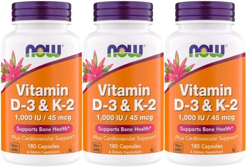 Vista 7 de NOW Supplements Vitamina D3 K2, 1,000 IU/45 mcg, Apoyo Cardiovascular, Apoya la Salud Ósea, 180 Cápsulas Vegetarianas - Veganas, Sin Gluten, Kosher