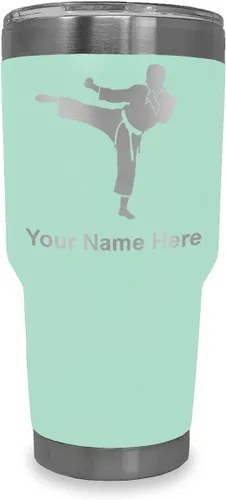 Vista 11 de LaserGram Vaso aislado al vacío de 20 onzas, Karate Man, grabado personalizado incluido (negro) Engraved Gift, Vacuum Insulated Stainless Steel