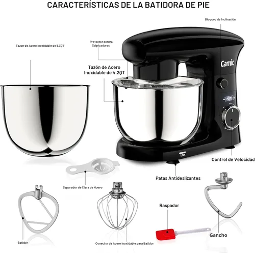 Vista 7 de Camic Batidora de pie, 4.2QT+5.3QT Mezclador eléctrico de dos tazones Negro