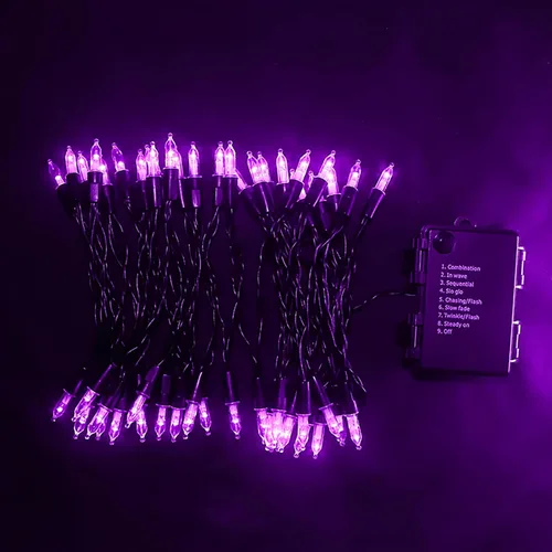 Vista 2 de MULTI-SPARKING - Luces de Halloween operadas con batería - 50 luces LED mini moradas para árbol pequeño, corona, manualidades, decoración