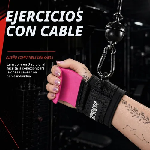 Vista 4 de Ganchos de levantamiento de pesas con anillo en D, ganchos de gimnasio para Pink