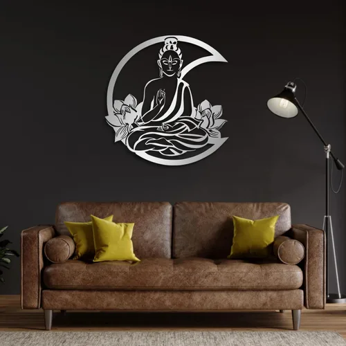 Vista 7 de Arte de pared de metal, arte de pared de metal de Buda, arte de pared de flor de loto de metal, decoración de pared de metal de Buda, arte de pared