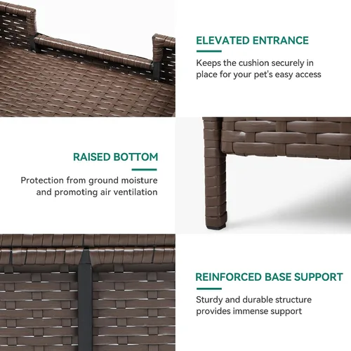 Vista 7 de YITAHOME Sofá cama de ratán para perro con cojín, cama de mimbre para mascotas, sofá para interiores y exteriores, agua no afectada para perros