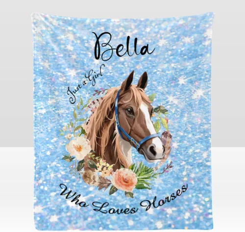 Vista 17 de Manta personalizada con texto en inglés «Just a Girl Loves Hors», manta de forro polar suave con nombre para regalos, sofá cama (50 x 60 pulgadas)